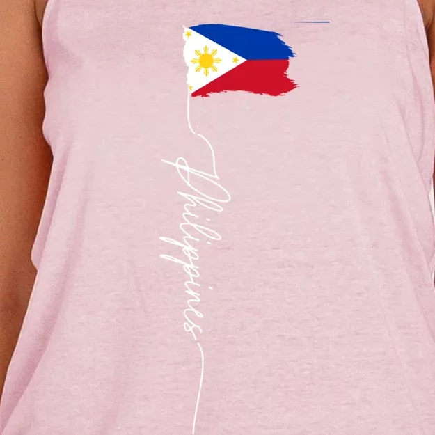 Philippines Signature Flag Elegant Patriotic Filipino Flag Great Gift Women's Knotted Racerback Tank