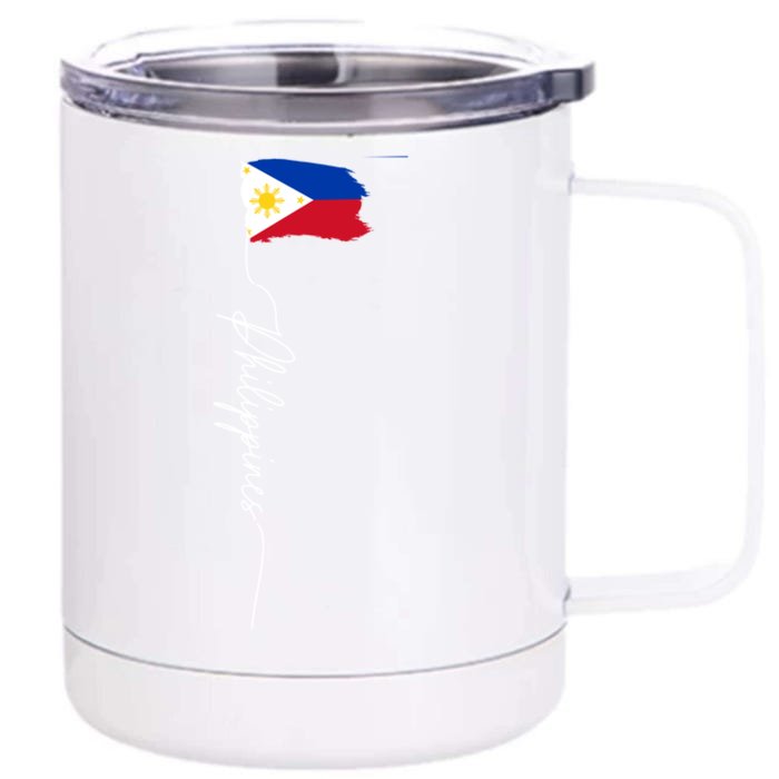 Philippines Signature Flag Elegant Patriotic Filipino Flag Great Gift Front & Back 12oz Stainless Steel Tumbler Cup