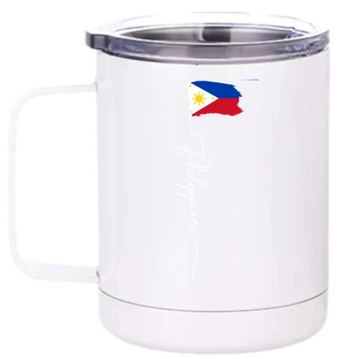 Philippines Signature Flag Elegant Patriotic Filipino Flag Great Gift Front & Back 12oz Stainless Steel Tumbler Cup