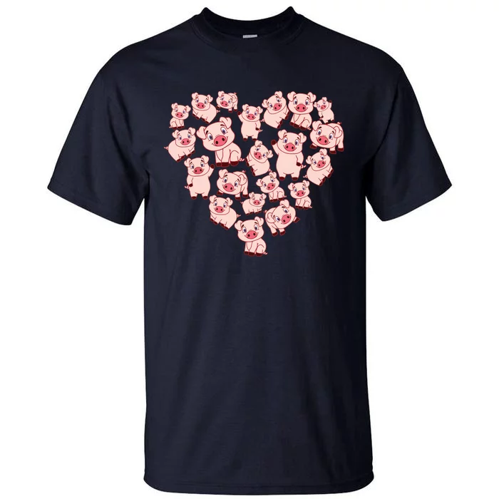 Pig Shirts For Women Girl Heart Shape Poses Cute Pig Tall T-Shirt