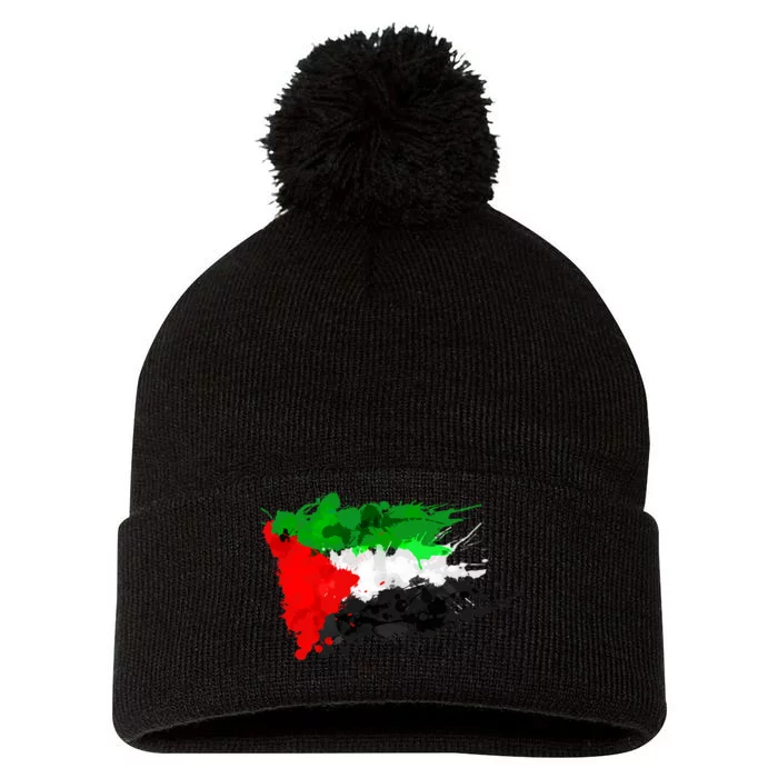 Palestine Splash Flag Tourist Pom Pom 12in Knit Beanie