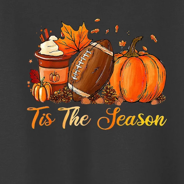 Pumpkin Spice Football Tis The Season Fall Thanksgiving Long Toddler T-Shirt