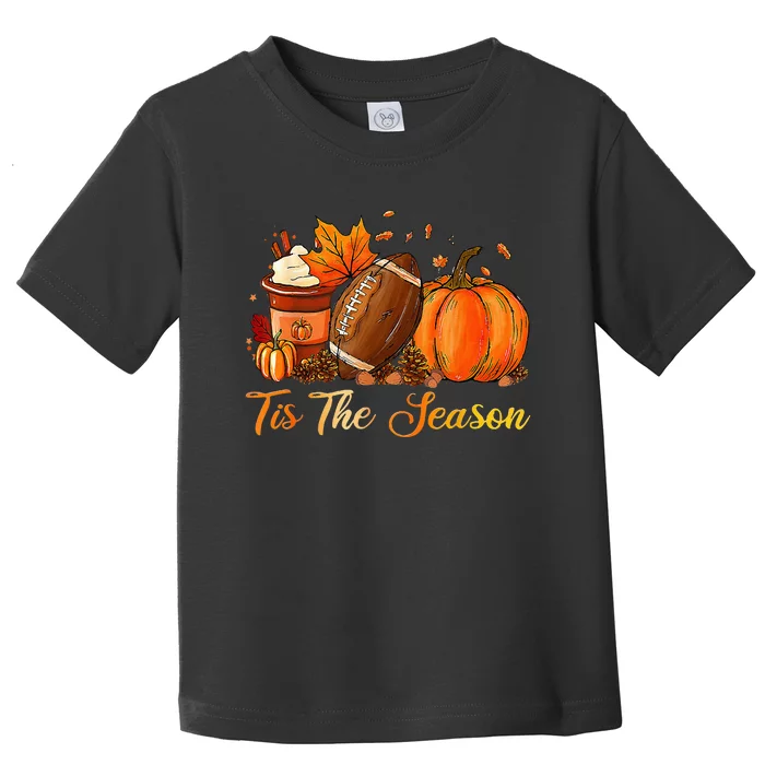 Pumpkin Spice Football Tis The Season Fall Thanksgiving Long Toddler T-Shirt