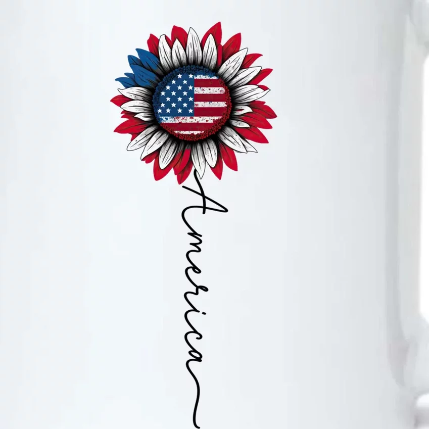 Patriotic Sunflower Flag With America Stem 4th Of July Gift Black Color Changing Mug