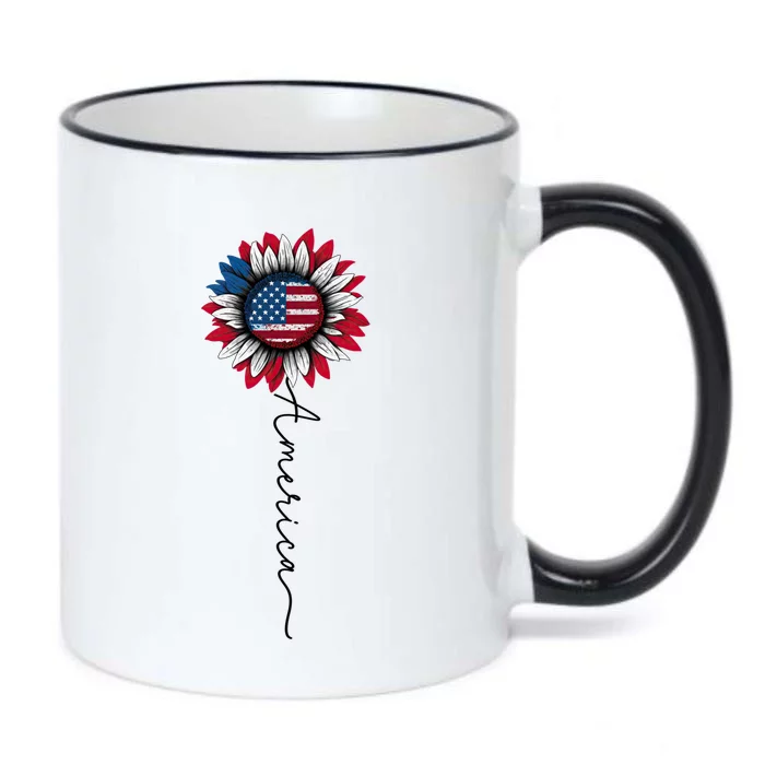 Patriotic Sunflower Flag With America Stem 4th Of July Gift Black Color Changing Mug