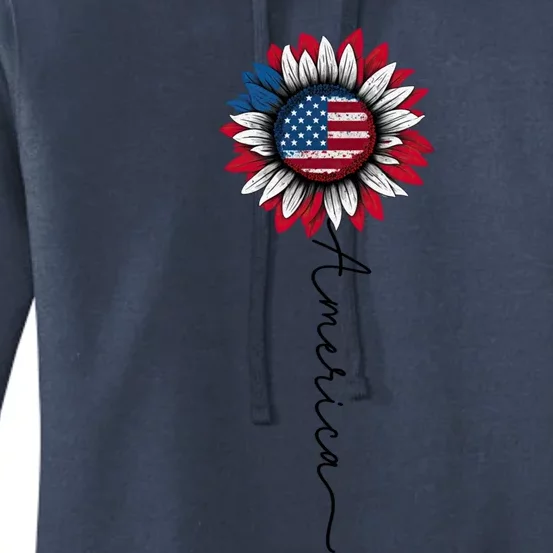 Patriotic Sunflower Flag With America Stem 4th Of July Gift Women's Pullover Hoodie