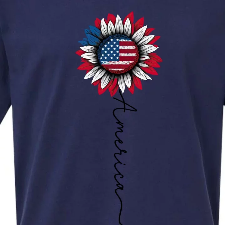 Patriotic Sunflower Flag With America Stem 4th Of July Gift Sueded Cloud Jersey T-Shirt