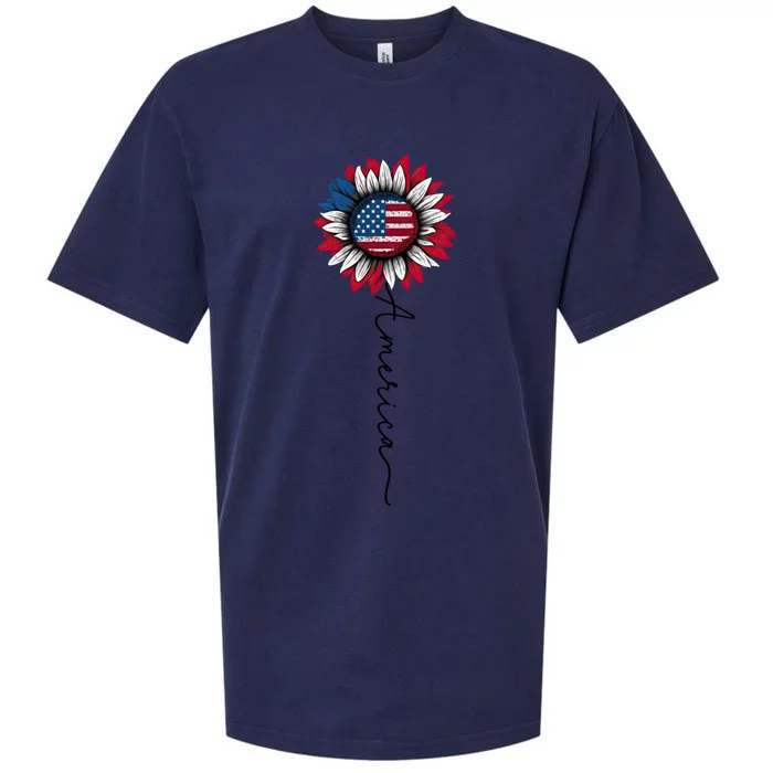 Patriotic Sunflower Flag With America Stem 4th Of July Gift Sueded Cloud Jersey T-Shirt