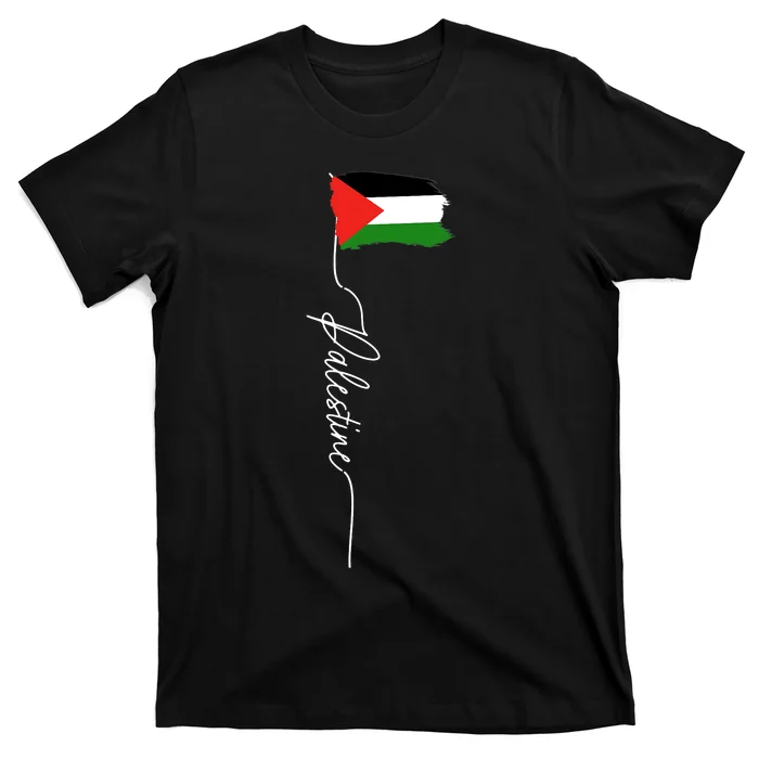 Palestine Signature Flag Elegant Patriotic Palestinian Flag T-Shirt