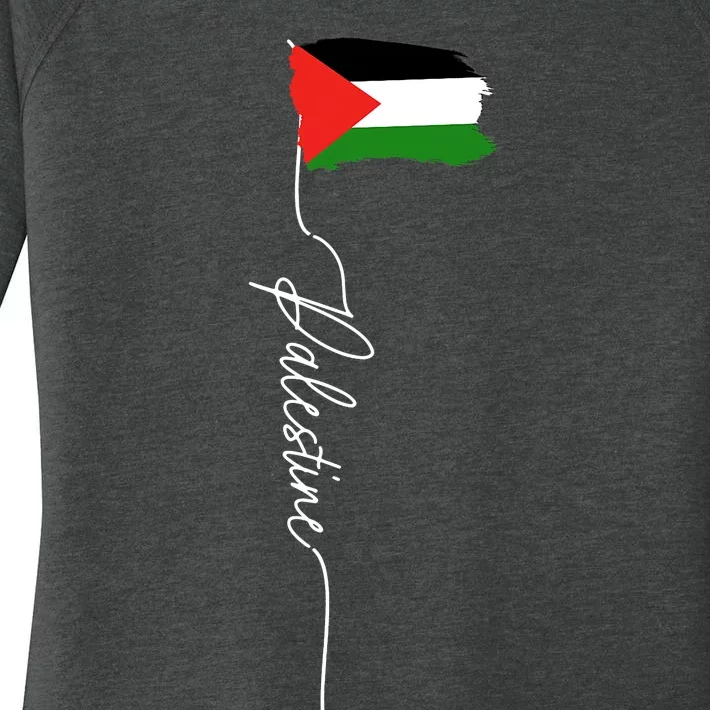 Palestine Signature Flag Elegant Patriotic Palestinian Flag Women's Perfect Tri Tunic Long Sleeve Shirt