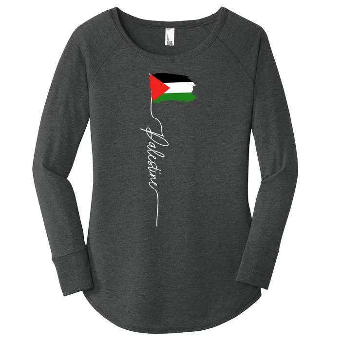 Palestine Signature Flag Elegant Patriotic Palestinian Flag Women's Perfect Tri Tunic Long Sleeve Shirt