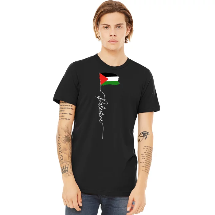 Palestine Signature Flag Elegant Patriotic Palestinian Flag Premium T-Shirt