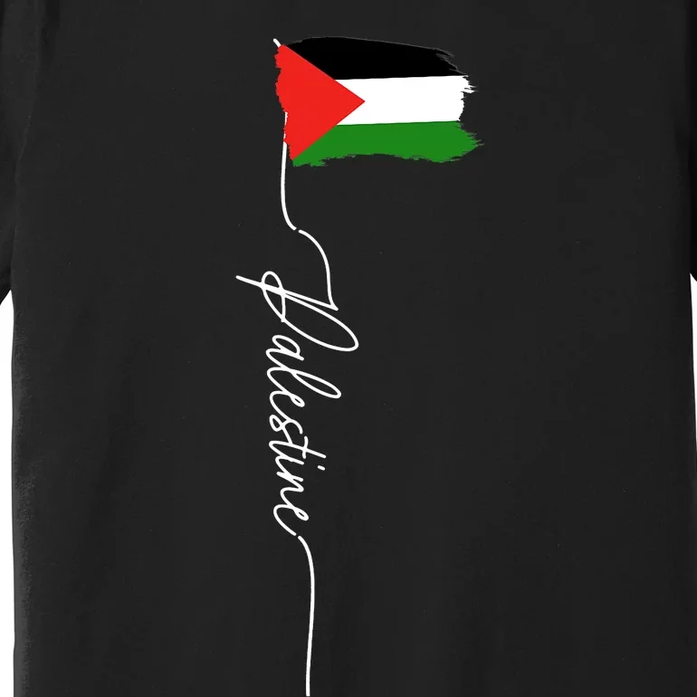 Palestine Signature Flag Elegant Patriotic Palestinian Flag Premium T-Shirt