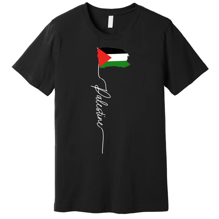 Palestine Signature Flag Elegant Patriotic Palestinian Flag Premium T-Shirt