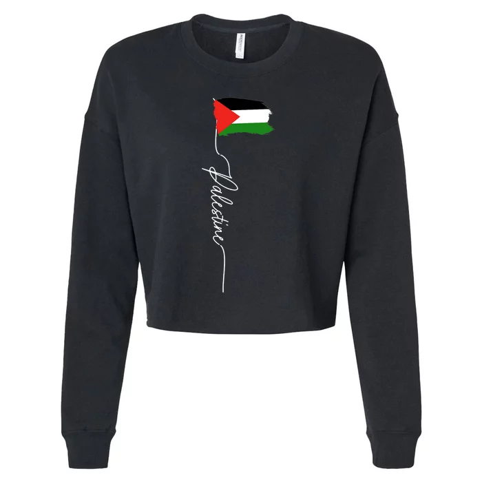 Palestine Signature Flag Elegant Patriotic Palestinian Flag Cropped Pullover Crew