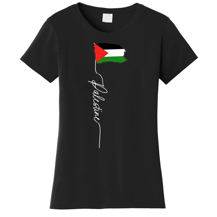 Palestine Signature Flag Elegant Patriotic Palestinian Flag Women's T-Shirt