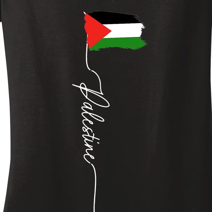 Palestine Signature Flag Elegant Patriotic Palestinian Flag Women's V-Neck T-Shirt