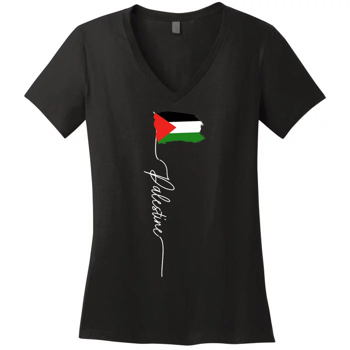 Palestine Signature Flag Elegant Patriotic Palestinian Flag Women's V-Neck T-Shirt