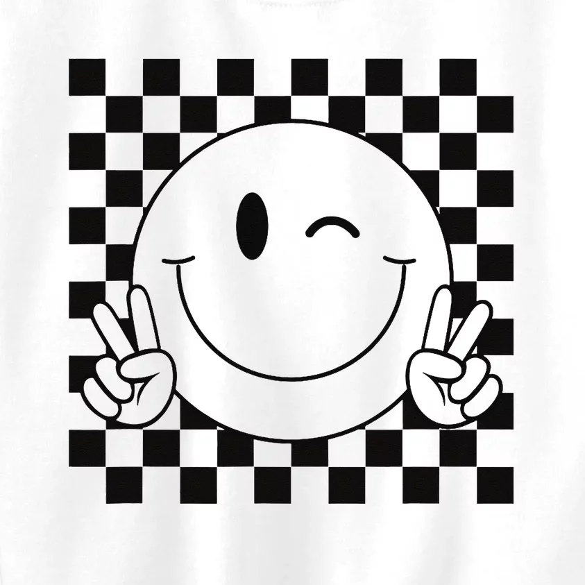 Peace Smile Face Cute Checkered Pattern Smiling Happy Kids Sweatshirt