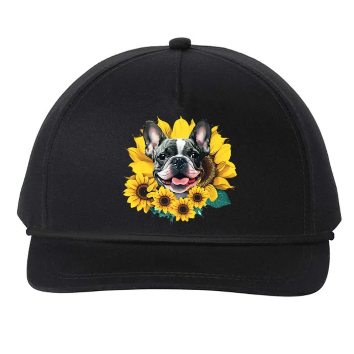 Preppy Sunflower Frenchie Snapback Five-Panel Rope Hat