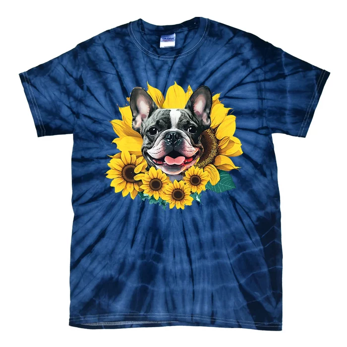 Preppy Sunflower Frenchie Tie-Dye T-Shirt