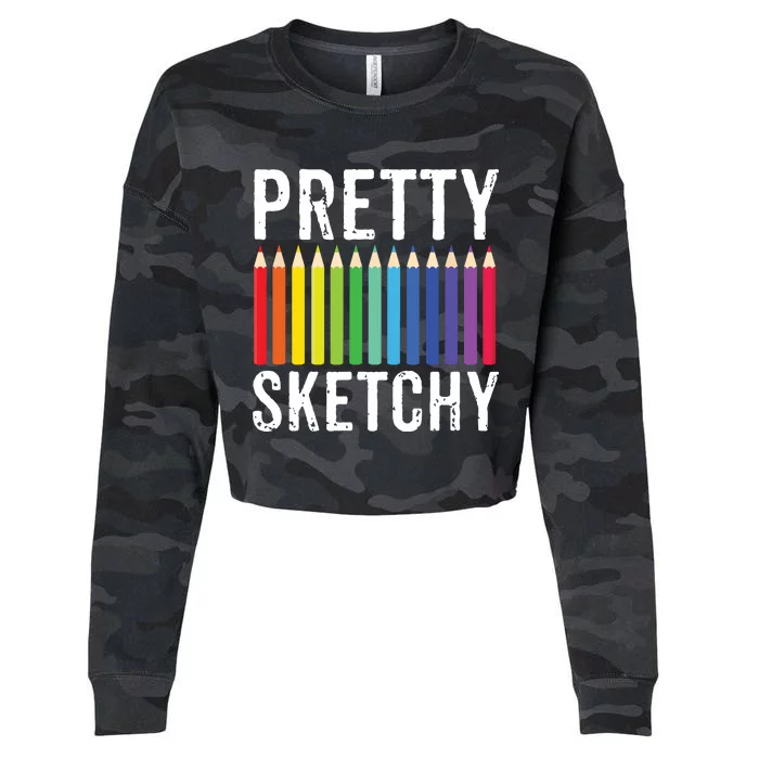 Pretty Sketchy Fun Art Lover Colored Pencils Artists Gift Cropped Pullover Crew