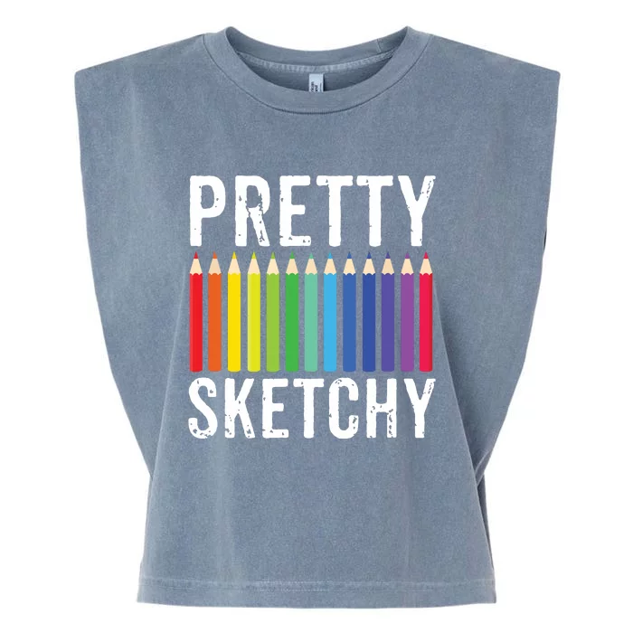 Pretty Sketchy Fun Art Lover Colored Pencils Artists Gift Garment-Dyed Women's Muscle Tee