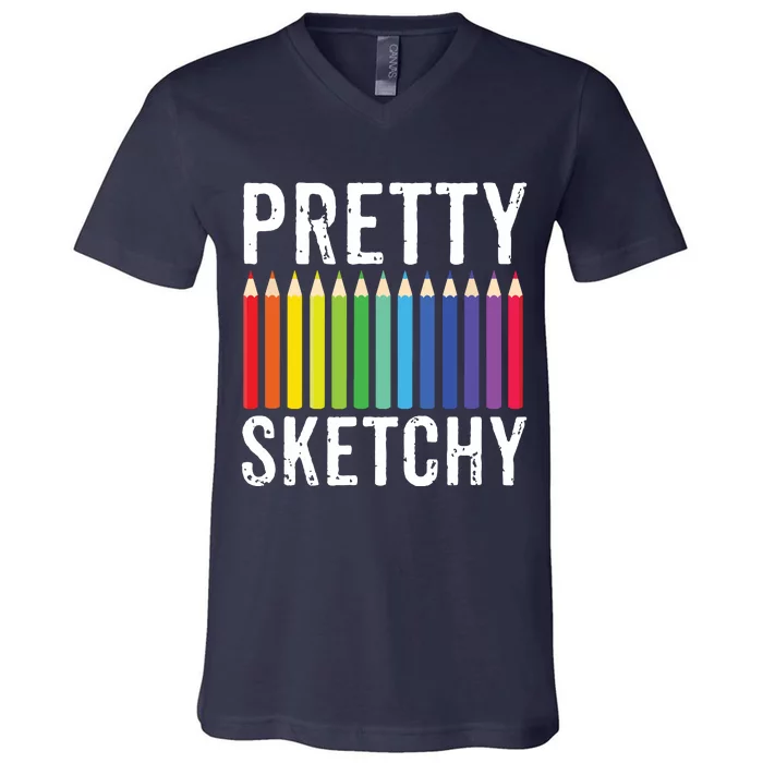 Pretty Sketchy Fun Art Lover Colored Pencils Artists Gift V-Neck T-Shirt