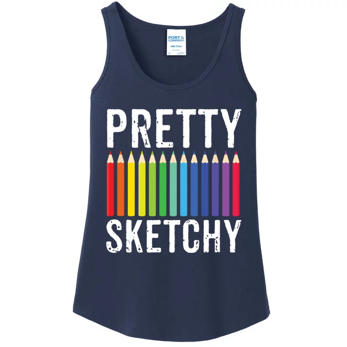 Pretty Sketchy Fun Art Lover Colored Pencils Artists Gift Ladies Essential Tank