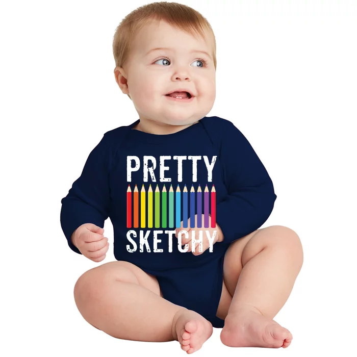 Pretty Sketchy Fun Art Lover Colored Pencils Artists Gift Baby Long Sleeve Bodysuit