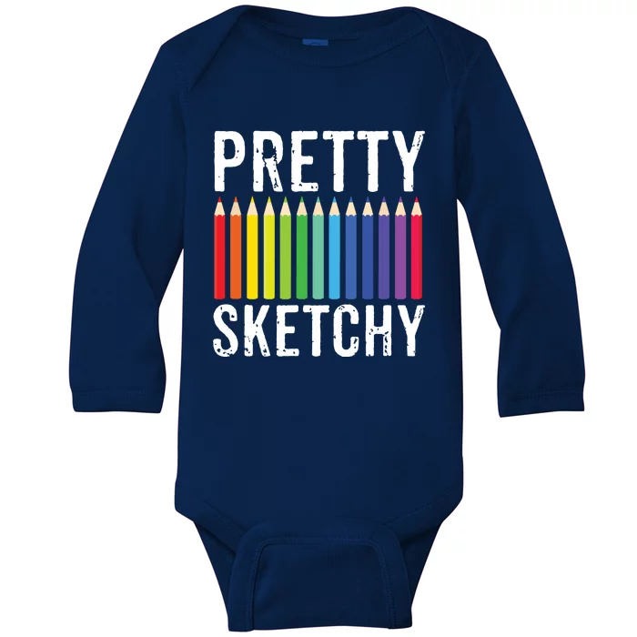 Pretty Sketchy Fun Art Lover Colored Pencils Artists Gift Baby Long Sleeve Bodysuit