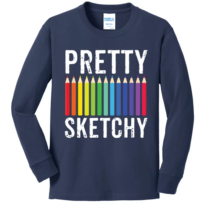 Pretty Sketchy Fun Art Lover Colored Pencils Artists Gift Kids Long Sleeve Shirt