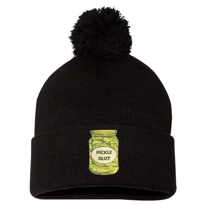 Pickle Slut Funny Canned Pickles Pom Pom 12in Knit Beanie