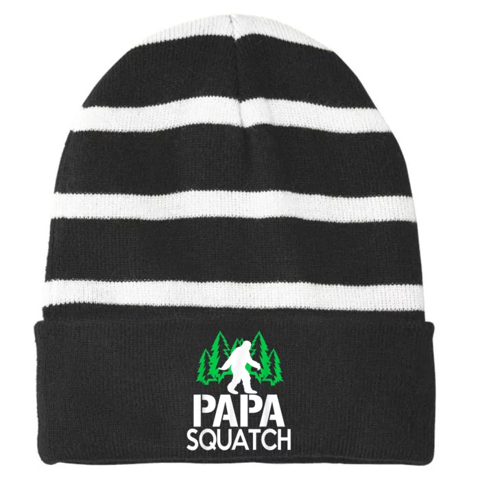 Papa Squatch For Dad Bigfoot Sasquatch Striped Beanie with Solid Band