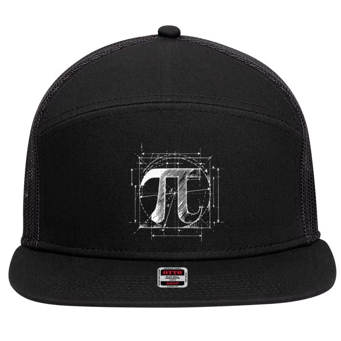 Pi Symbol Funny Math Teacher Pi Day 7 Panel Mesh Trucker Snapback Hat