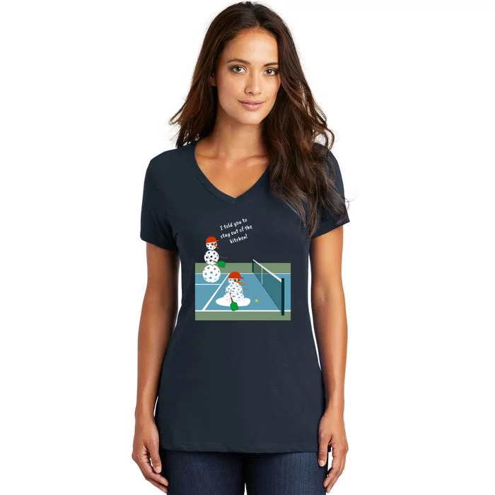 Pickleball Snowmen | Fun Pickleball | Pickleball Holiday Gift | Great Pickleball Women's V-Neck T-Shirt