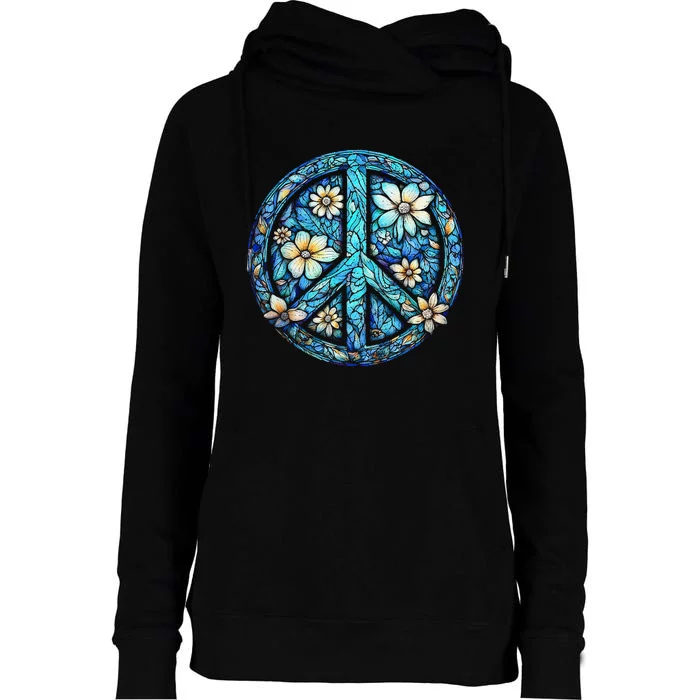 Peace Sign flowers 60's 70s Retro Hippie Womens Funnel Neck Pullover Hood