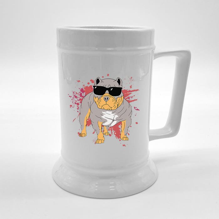 Pitbull Sunglasses Funny American Bully Dog Pitbulls Lover Front & Back Beer Stein