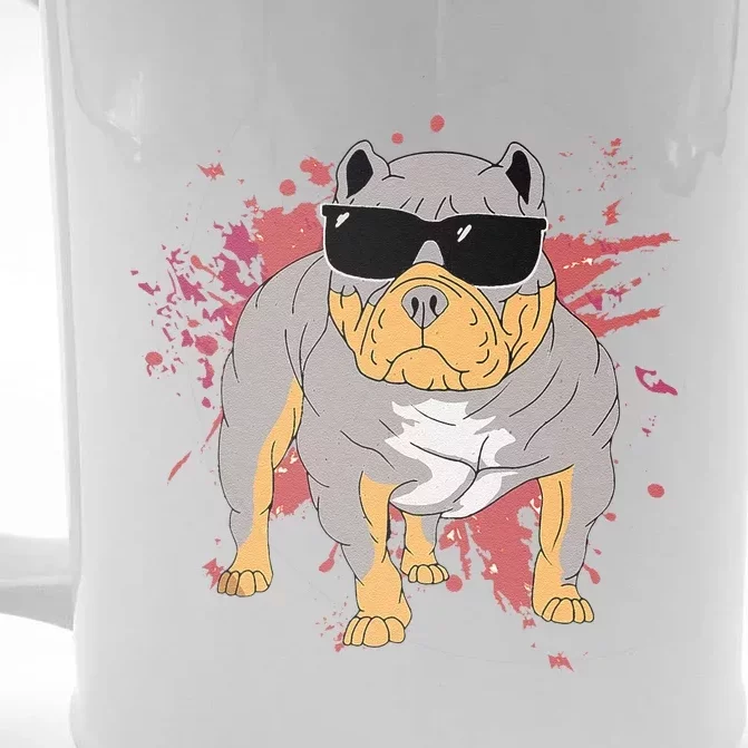 Pitbull Sunglasses Funny American Bully Dog Pitbulls Lover Front & Back Beer Stein