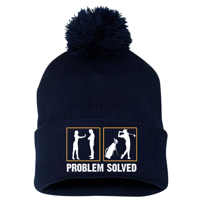 Problem Solved Funny Golfers Gift For Him Pom Pom 12in Knit Beanie