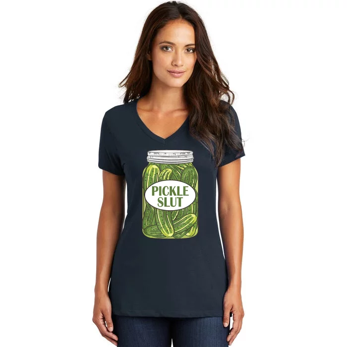 Pickle Slut Funny Canned Pickles Women's V-Neck T-Shirt