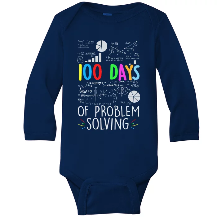 Problem Solving Funny Math Teacher 100 Days Of School Funny Gift Baby Long Sleeve Bodysuit