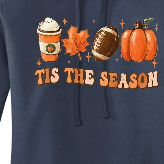 Pumpkin Spice Football Tis The Season Fall Thanksgiving Gift Funny Women's Pullover Hoodie