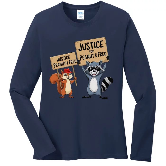 Peanut Squirrel & Fred Raccoo Justice For Peanut Wanted Ladies Long Sleeve Shirt