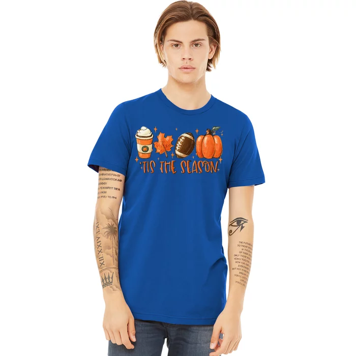 Pumpkin Spice Football Tis The Season Fall Thanksgiving Gift Premium T-Shirt