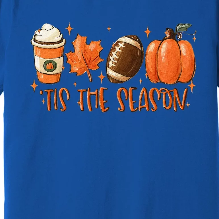 Pumpkin Spice Football Tis The Season Fall Thanksgiving Gift Premium T-Shirt