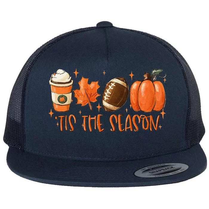 Pumpkin Spice Football Tis The Season Fall Thanksgiving Gift Flat Bill Trucker Hat