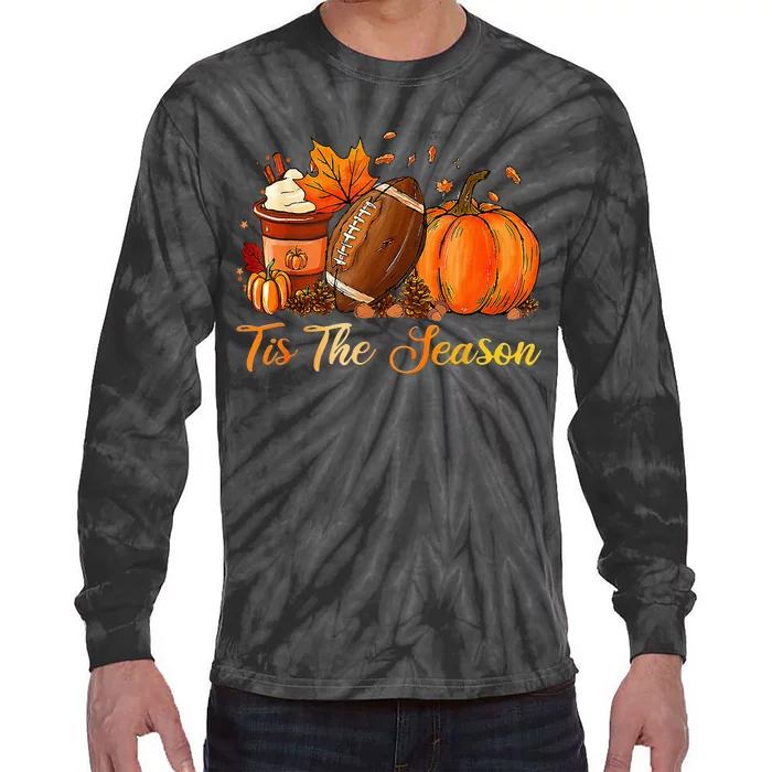 Pumpkin Spice Football Tis The Season Fall Thanksgiving Long Tie-Dye Long Sleeve Shirt