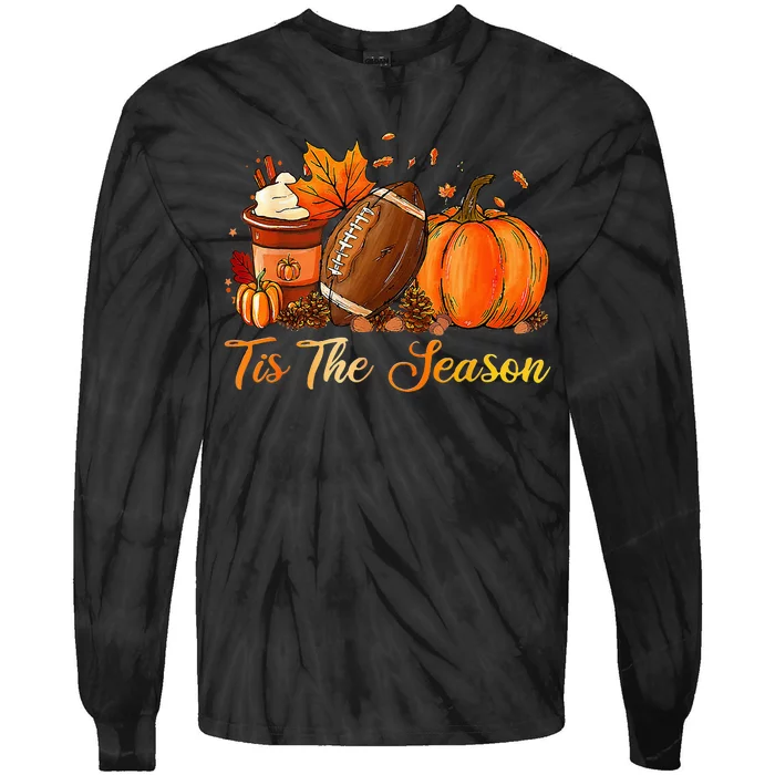 Pumpkin Spice Football Tis The Season Fall Thanksgiving Long Tie-Dye Long Sleeve Shirt