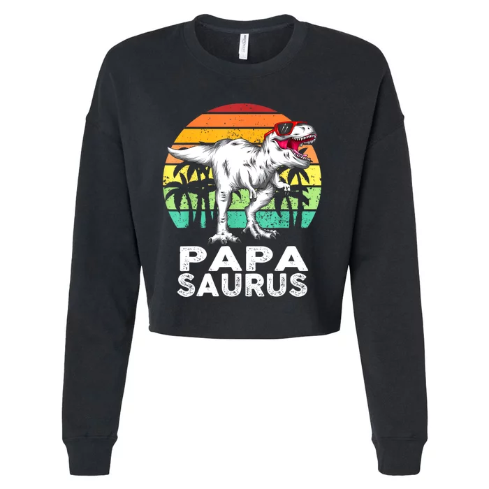 Papa Saurus Fathers Day TRex Dinosaur Lovers Funny Cropped Pullover Crew